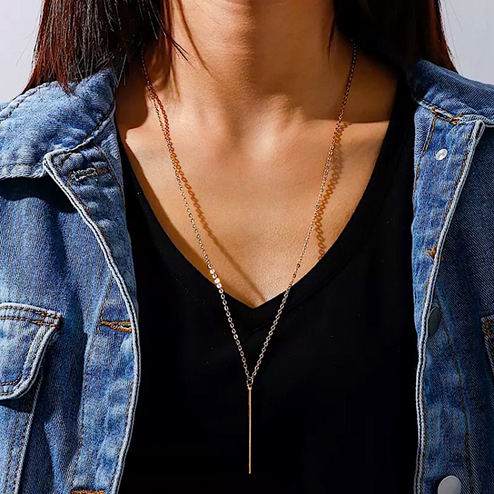 🔴𝟭𝟬/$𝟮𝟱🔴NEW Gold Bar Long Simple Necklace - Picture 4 of 13